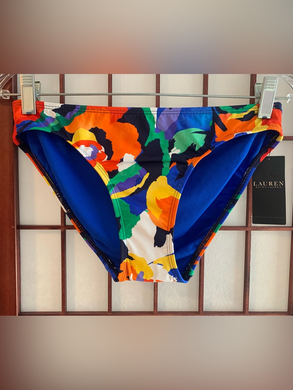 NWT Lauren Ralph Lauren Orange/Blue Multi-Colored Bikini Bottoms in Size 4